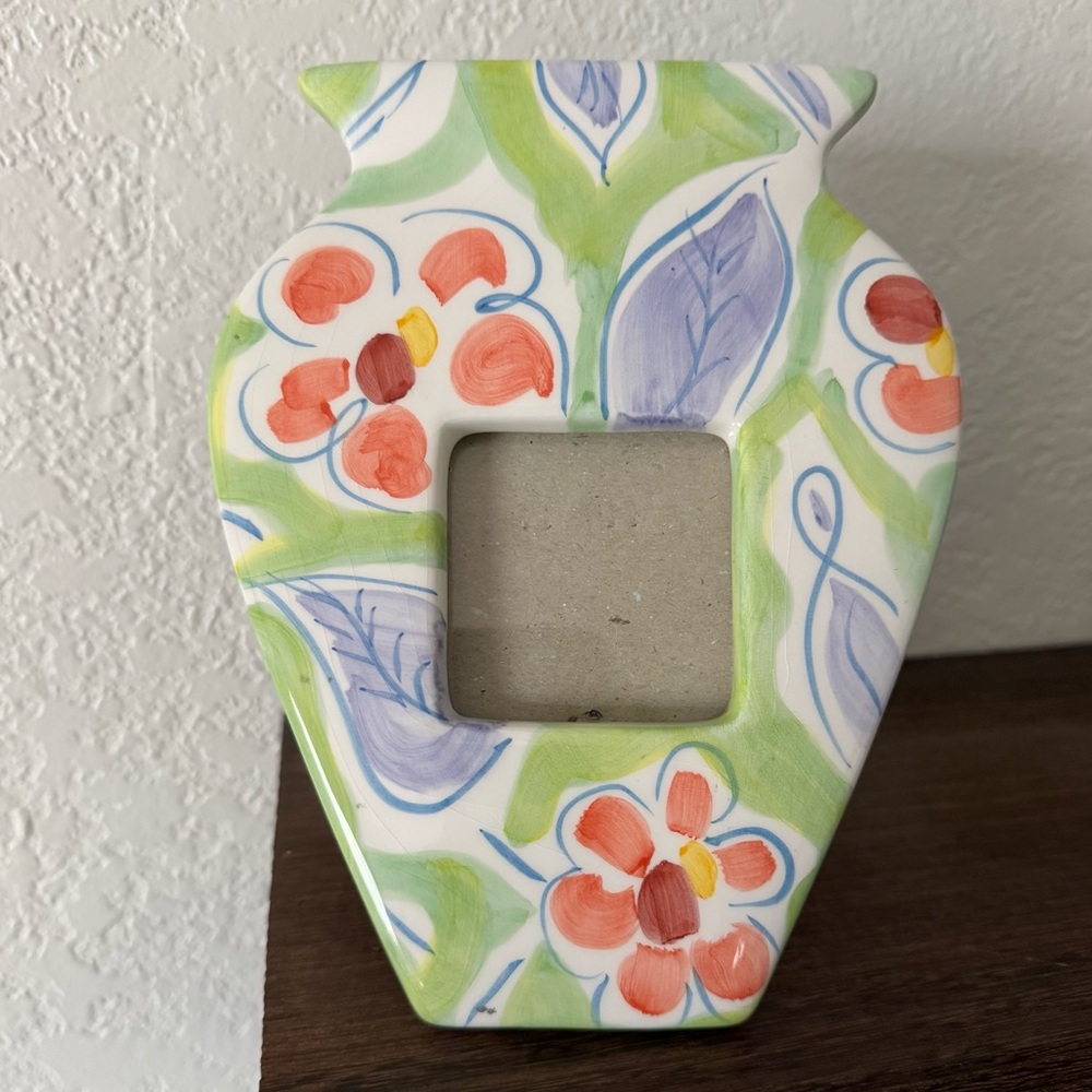 Vintage 1996 Terragraphics Girly Ceramic Floral Vase Picture Frame